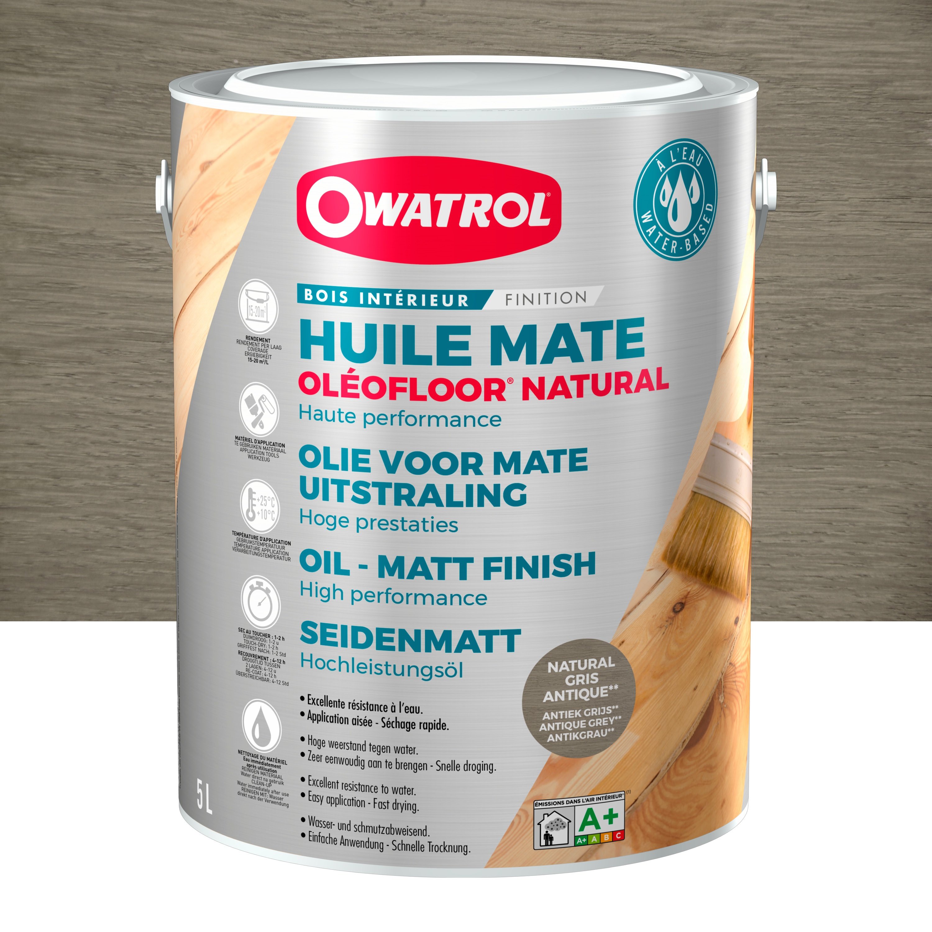 Huile de protection mate bois intérieur Owatrol OLEOFLOOR NATURAL Gris Antique (owp9) 5 litres