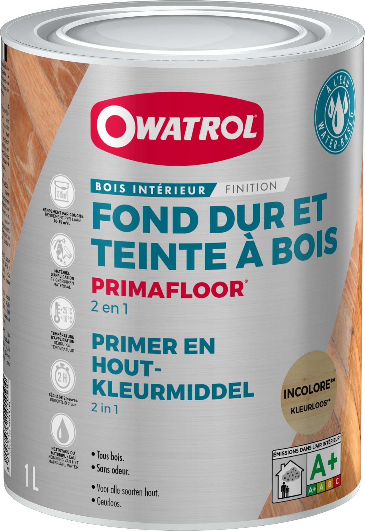 Fond dur + teinte à bois en phase aqueuse Owatrol PRIMAFLOOR Incolore (owp12) 1 litre