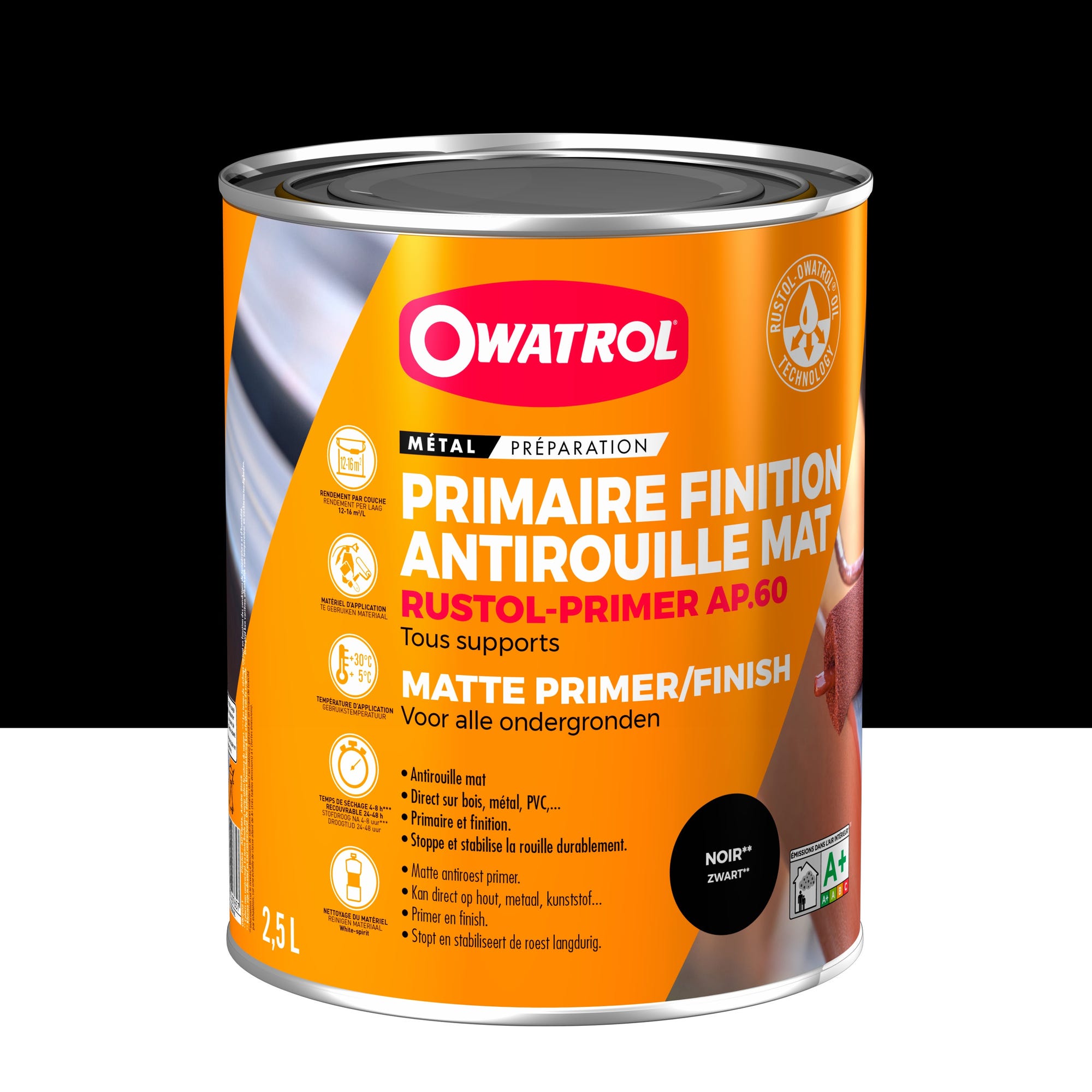 Primaire et finition mat antirouille Owatrol RUSTOL PRIMER AP 60 Noir (ow26) 2.5 litres 0