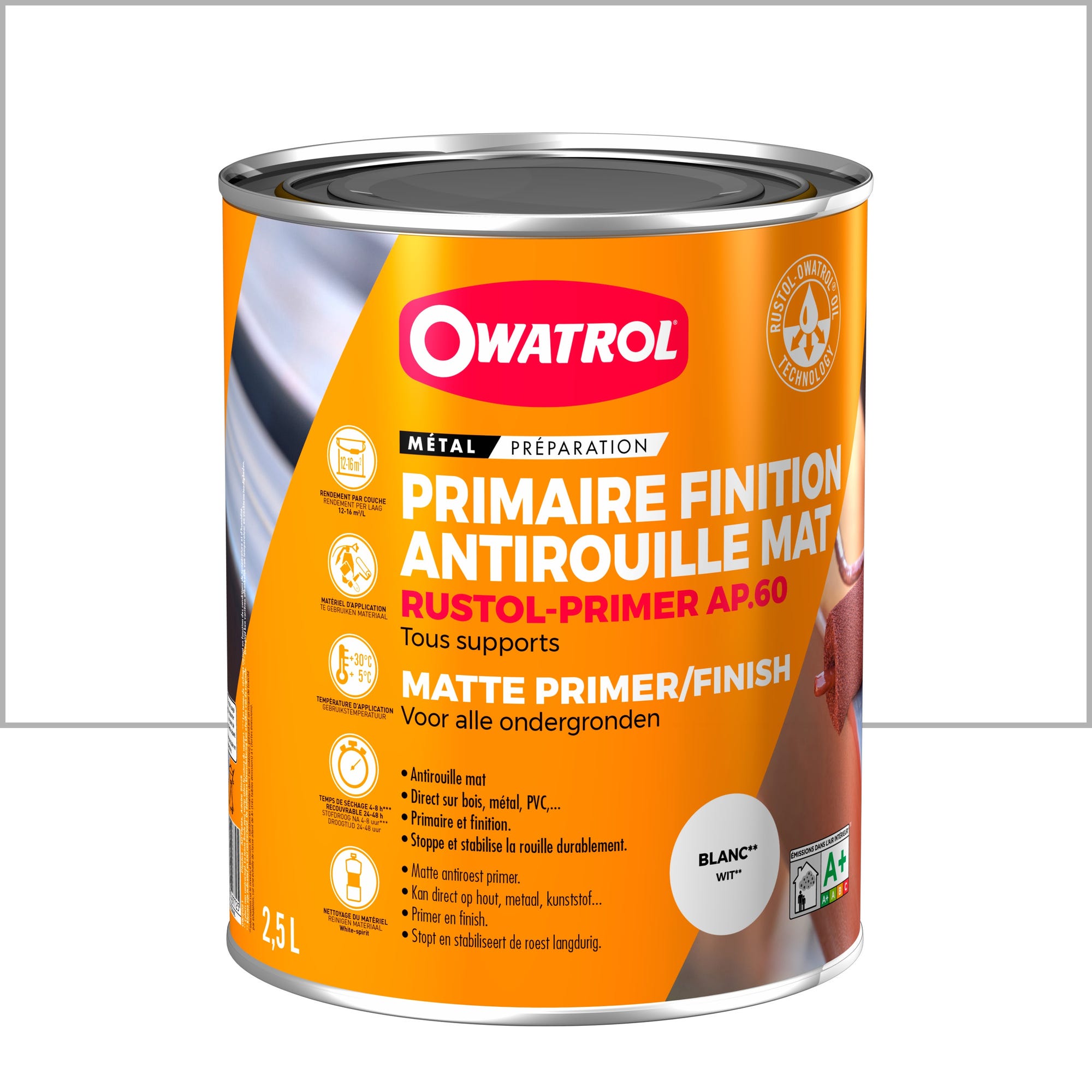 Primaire et finition mat antirouille Owatrol RUSTOL PRIMER AP 60 Blanc (ow4) 2.5 litres 0
