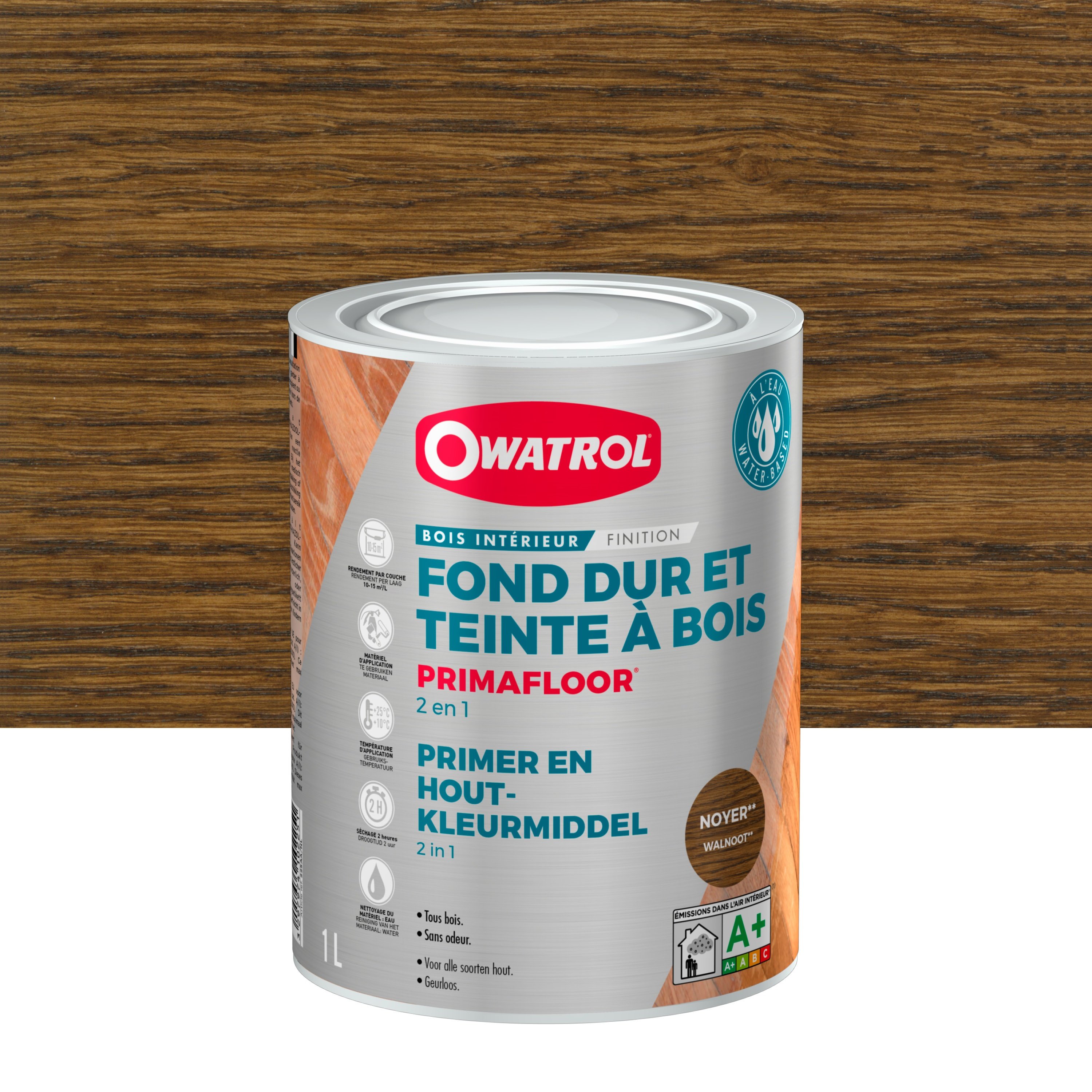 Fond dur + teinte à bois en phase aqueuse Owatrol PRIMAFLOOR Noyer (owp16) 1 litre