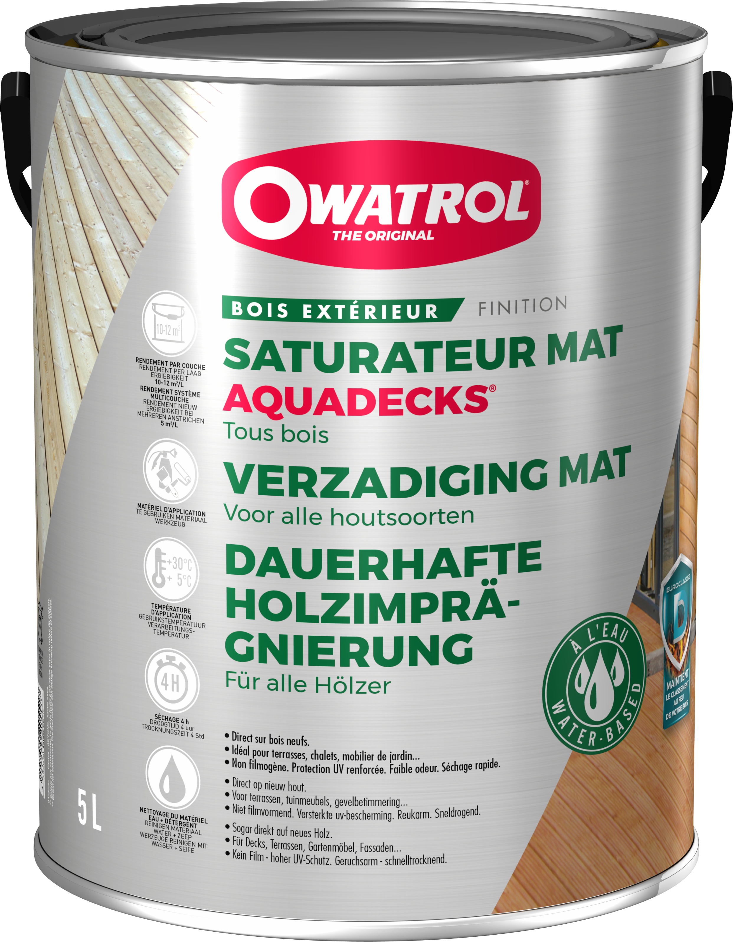 Saturateur bois à l'eau Owatrol AQUADECKS Ébène (owp8) 1 litre