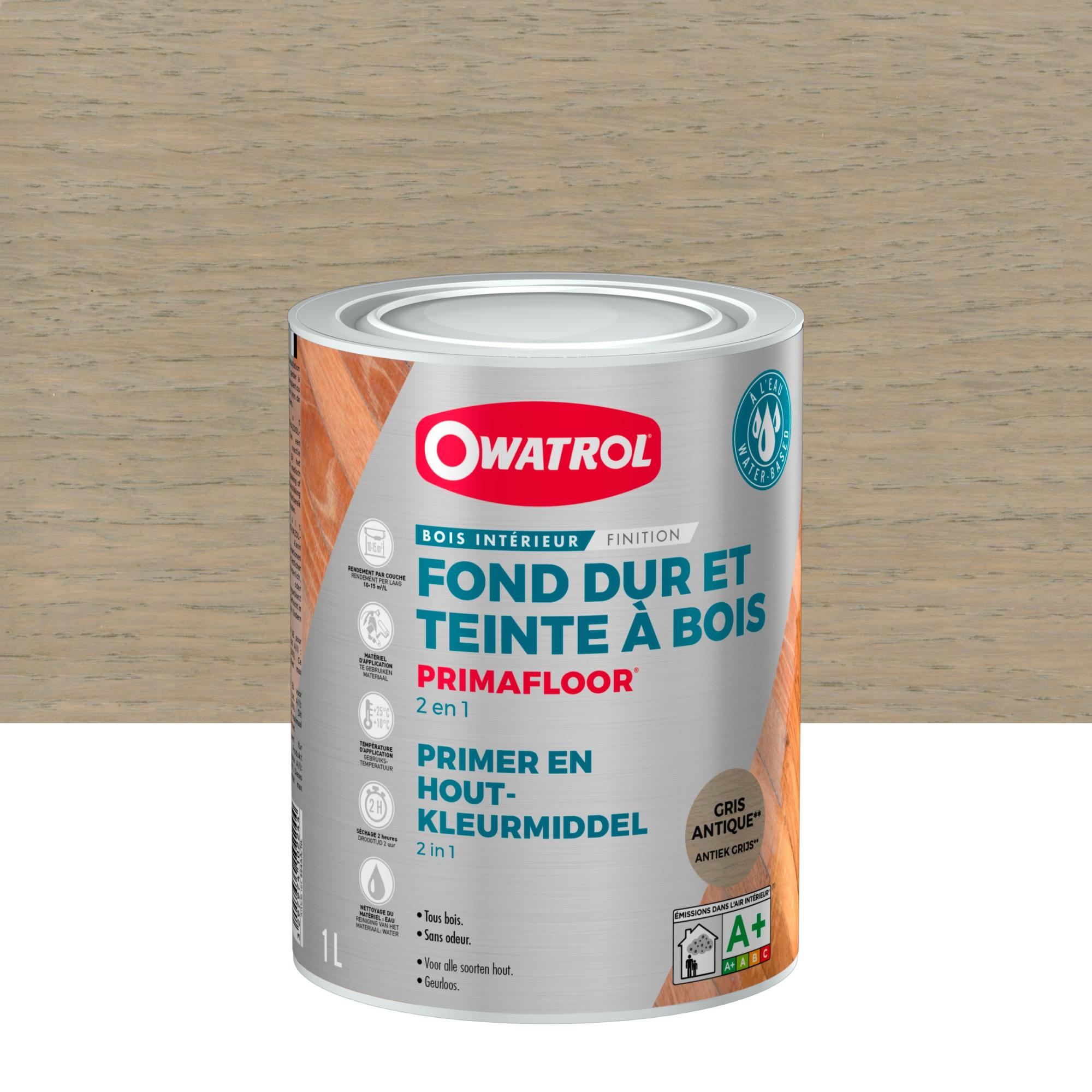 Fond dur + teinte à bois en phase aqueuse Owatrol PRIMAFLOOR Gris Antique 1 litre