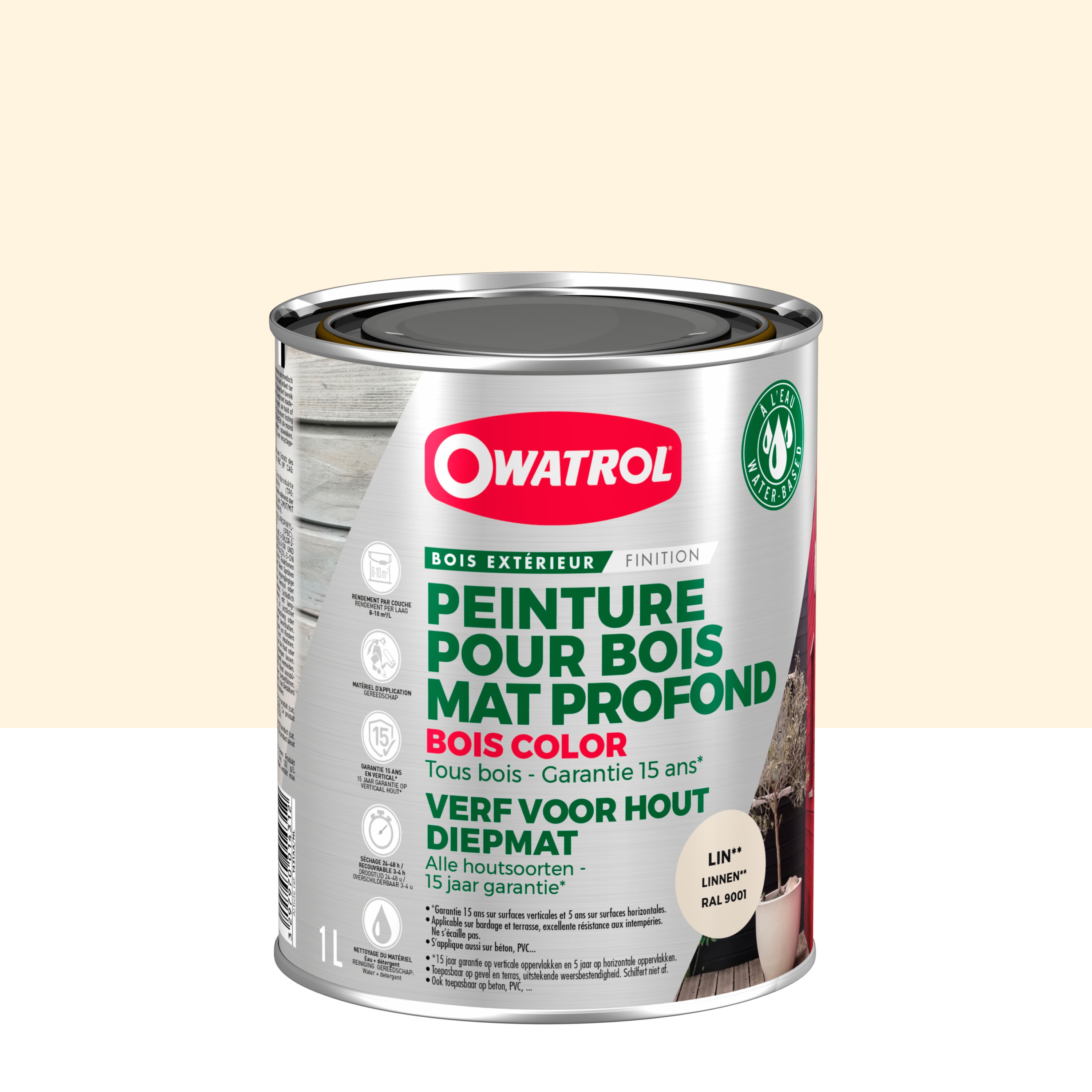 Peinture pour bois extérieur opaque - Finition Mate Owatrol BOIS COLOR Lin RAL 9001 1 litre