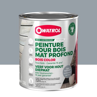 Peinture pour bois extérieur opaque - Finition Mate Owatrol BOIS COLOR Gris Platine RAL 7045 2.5 litres
