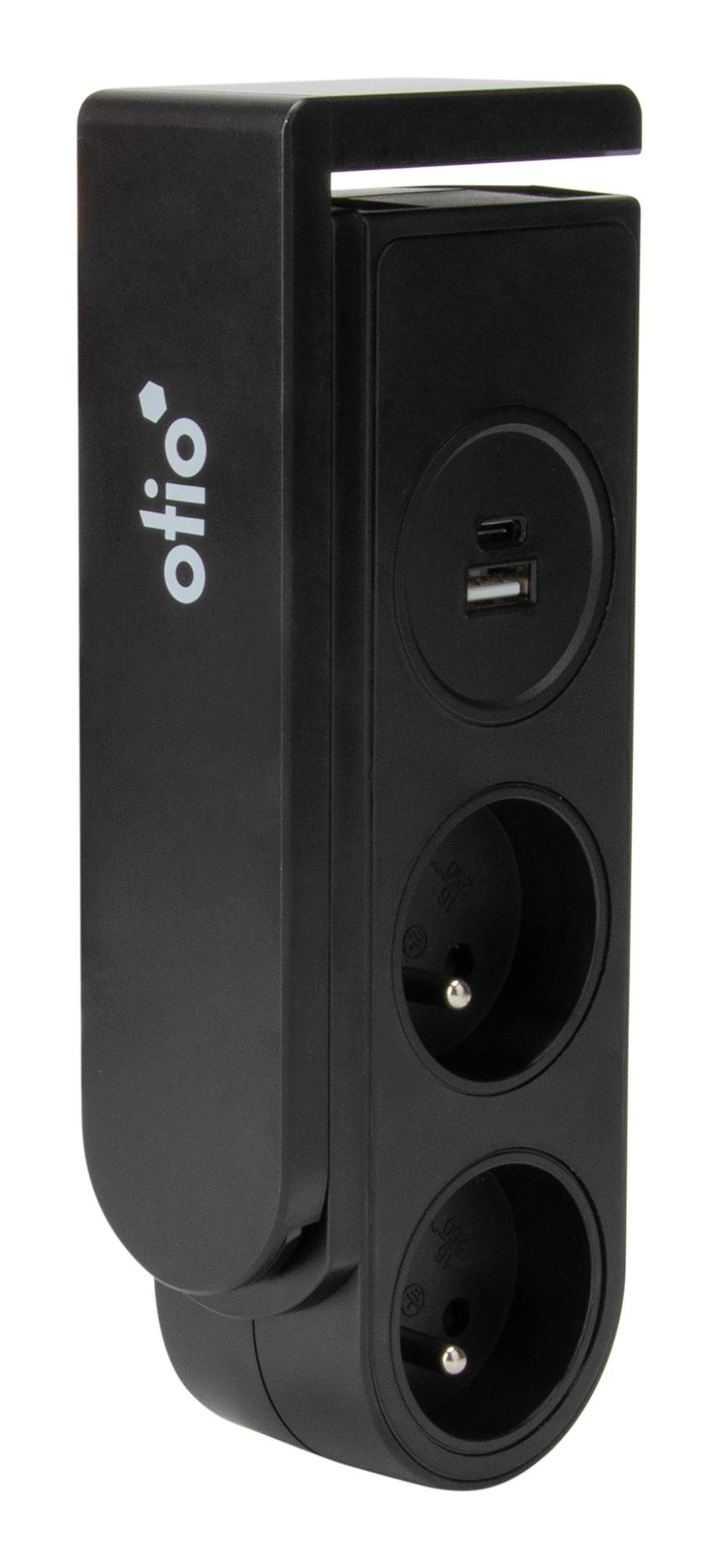 Bloc multiprise Gekko clipsable avec chargeurs USB Noir OTIO