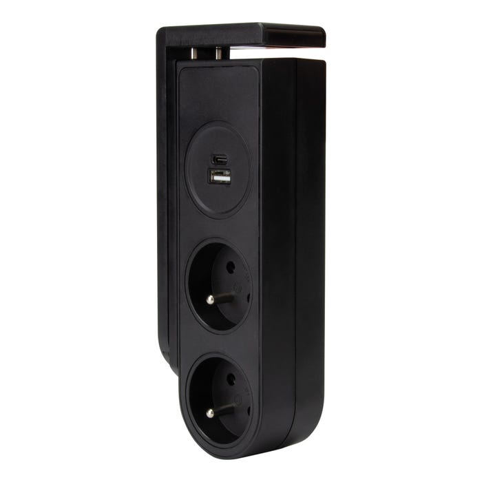 Bloc multiprise Gekko clipsable avec chargeurs USB Noir - OTIO 2