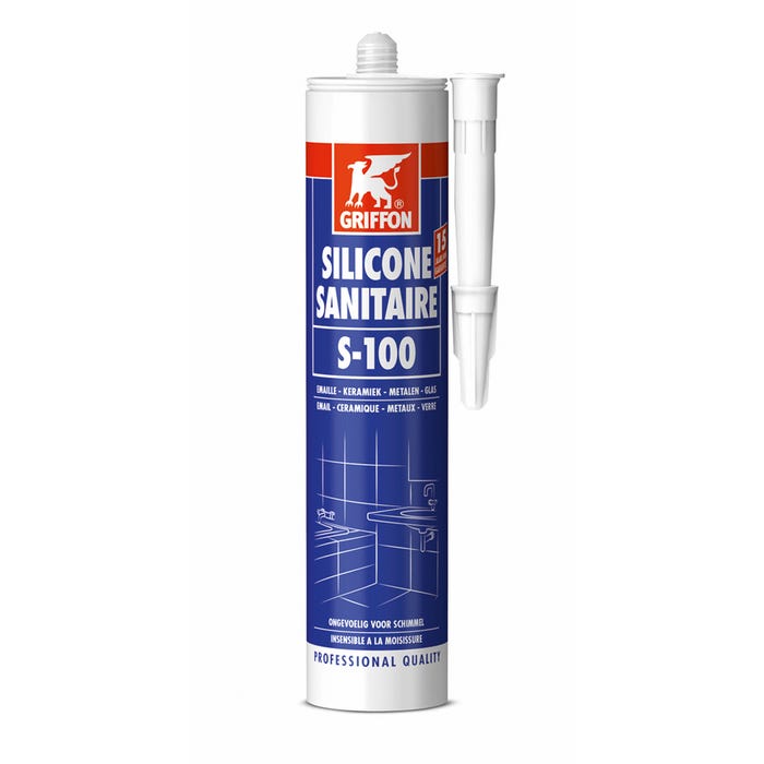 mastic silicone sanitaire - griffon s-100 - base acétique - translucide - 300 ml - griffon 1249350 0