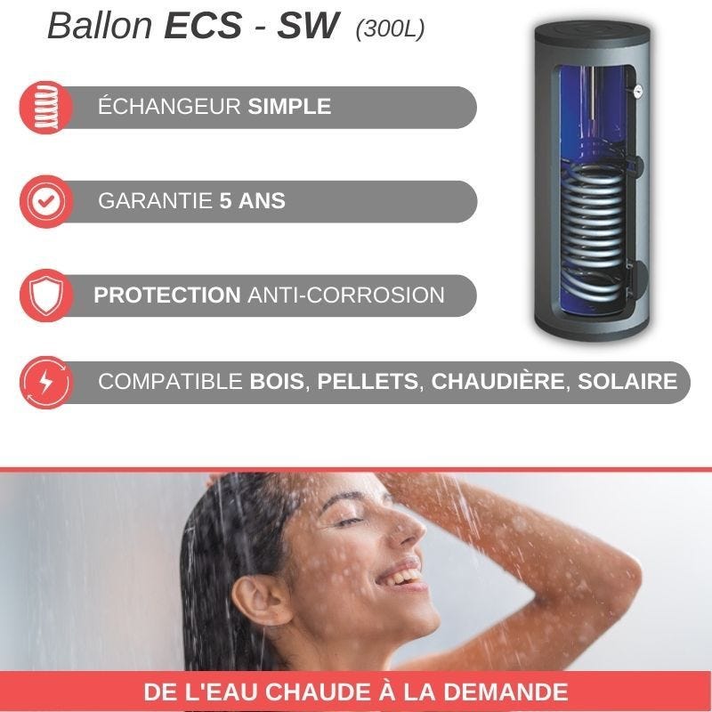 Ballon préparateur d'eau chaude sanitaire émaillé Kospel - 1 échangeur - 300L 1
