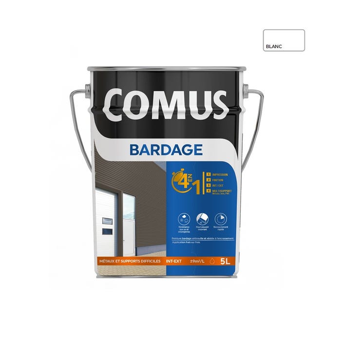 COMUS BARDAGE VELOURS BLANC 5L Peinture 4 en 1 pour rénovation de bardage (primaire et finition) 0