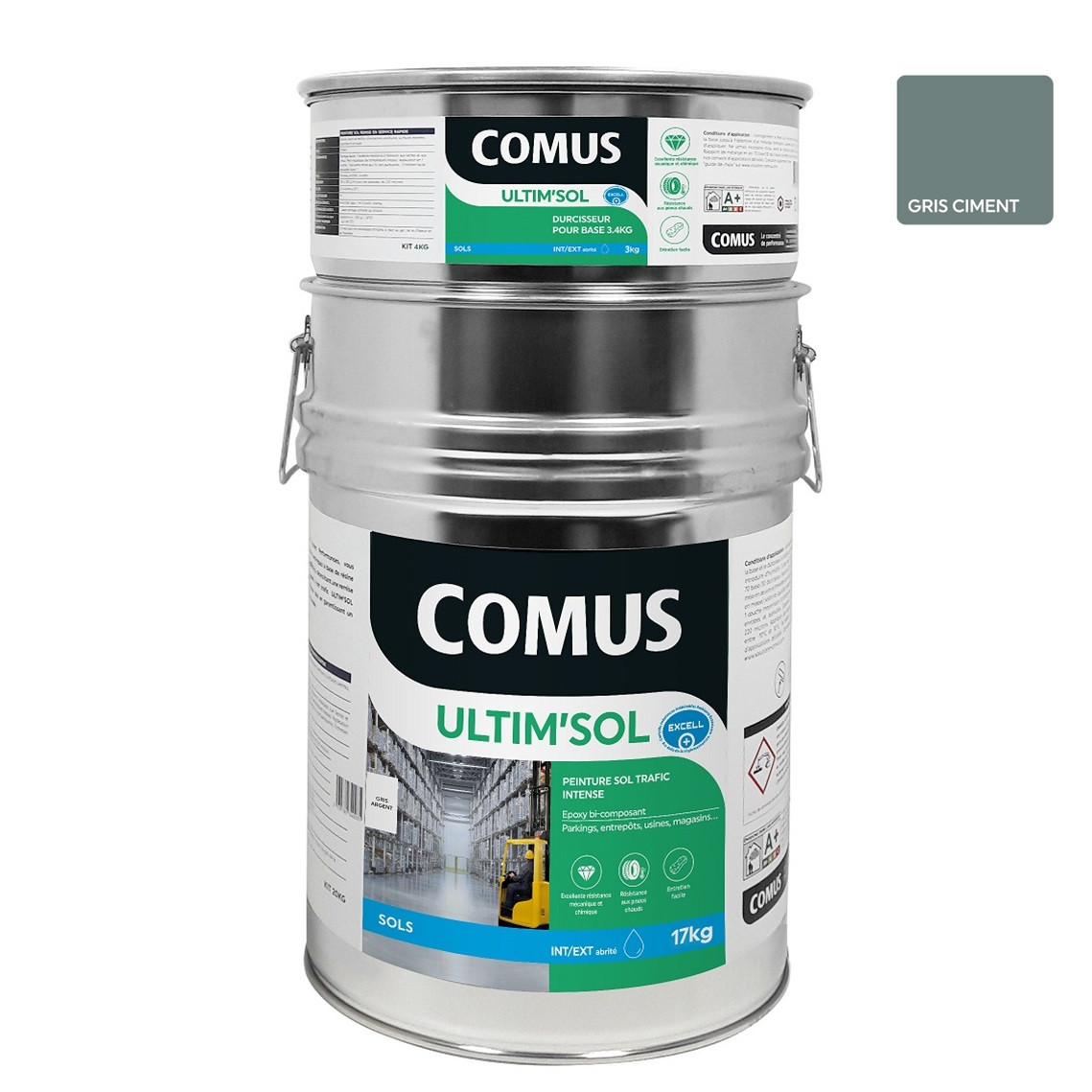 ULTIM'SOL GRIS CIMENT 20KG - ULTIM'SOL Peinture sol epoxy bi-composante en phase aqueuse pour trafic intense