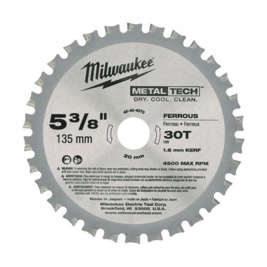 Lame scie circulaire métal MILWAUKEE Ø 135 mm - 30 dents - 48404070 0