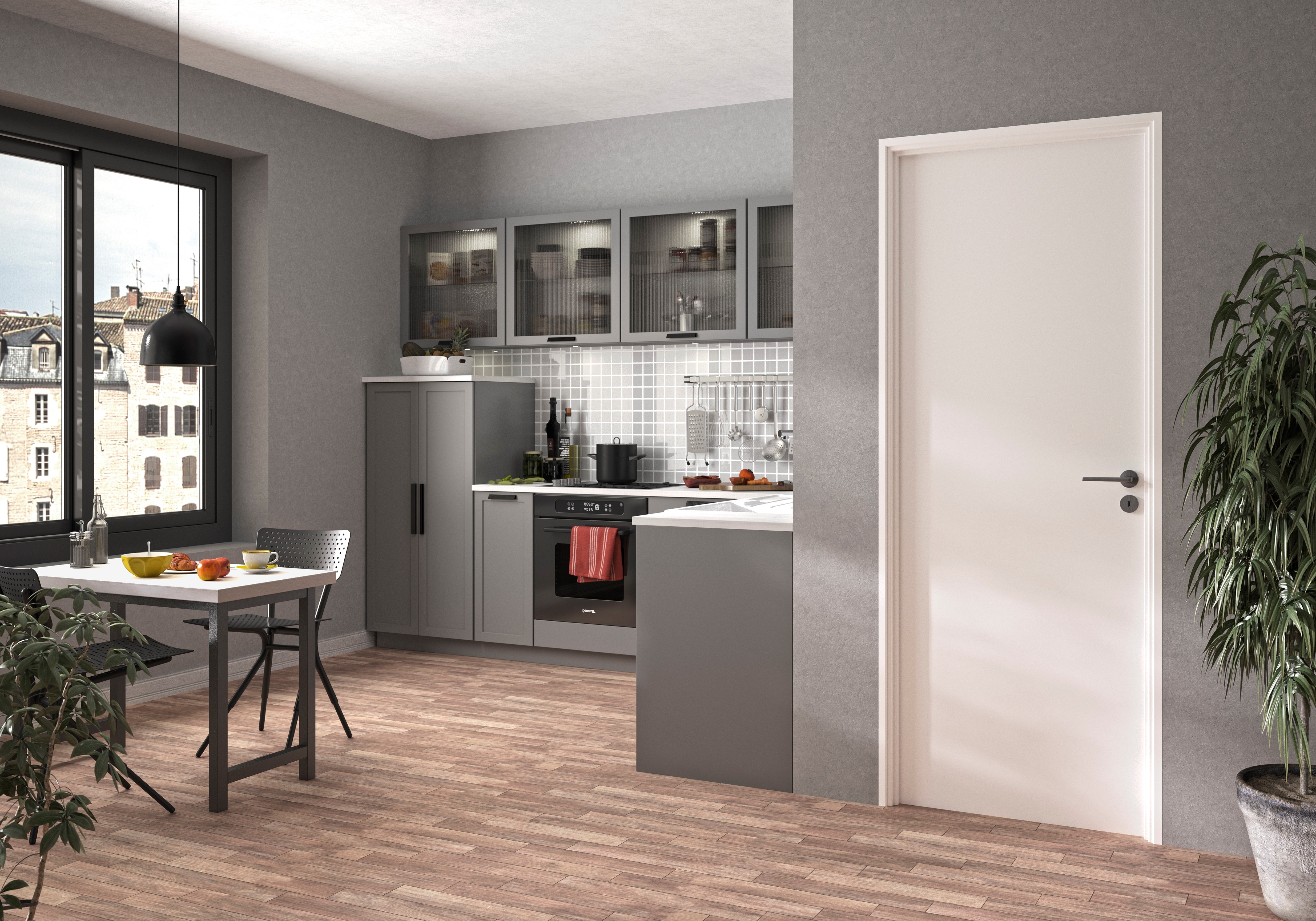 Bloc Porte ajustable DÉCOR BLANC - poussant Gauche/poignée à droite - H 204 x L 83 cm