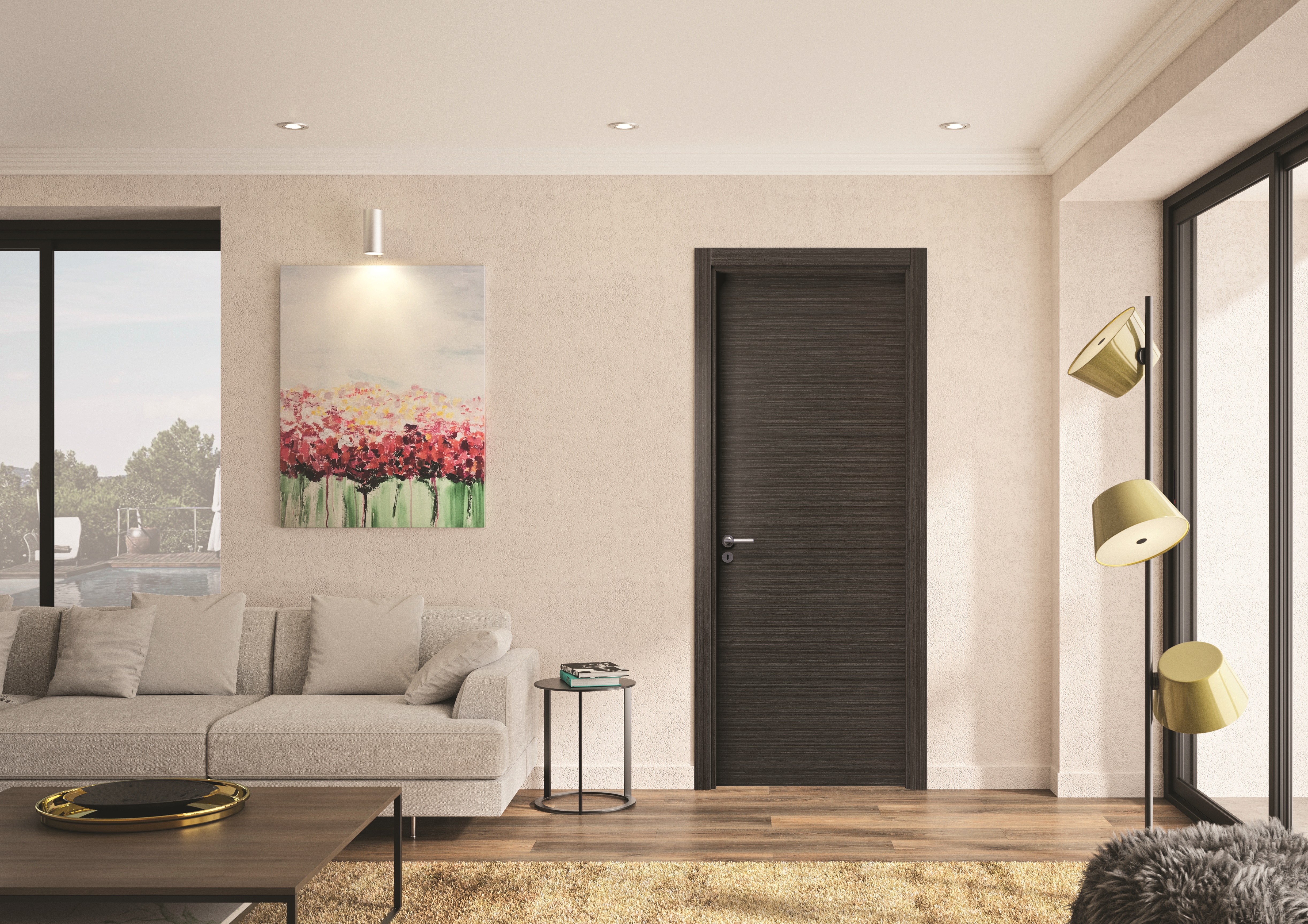 Bloc Porte ajustable décor chêne foncé MILANO - poussant Droit/poignée à gauche - H 204 x L 73 cm