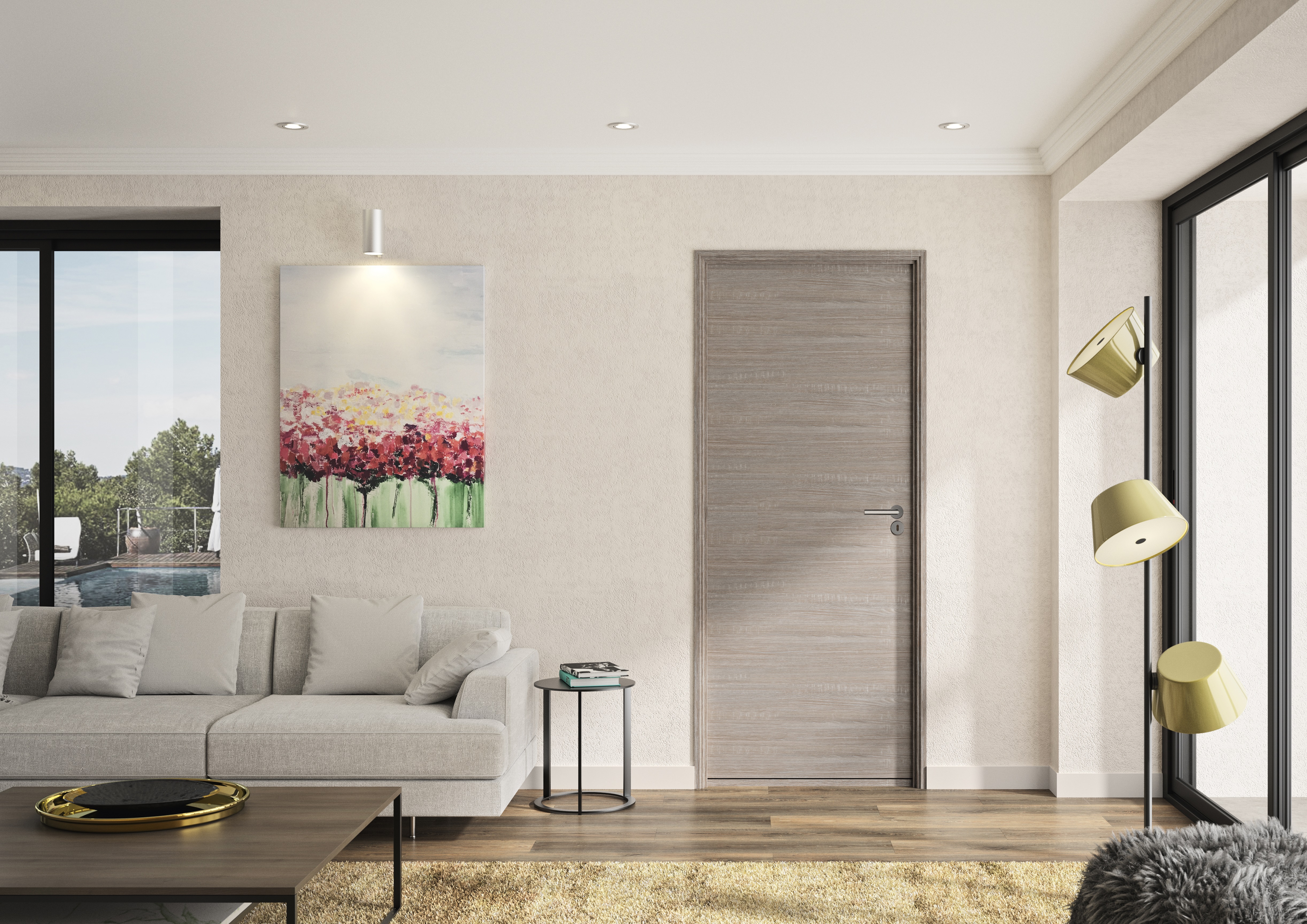 Bloc Porte ajustable décor chêne taupe VÉRONE - poussant Gauche/poignée à droite - H 204 x L 83 cm
