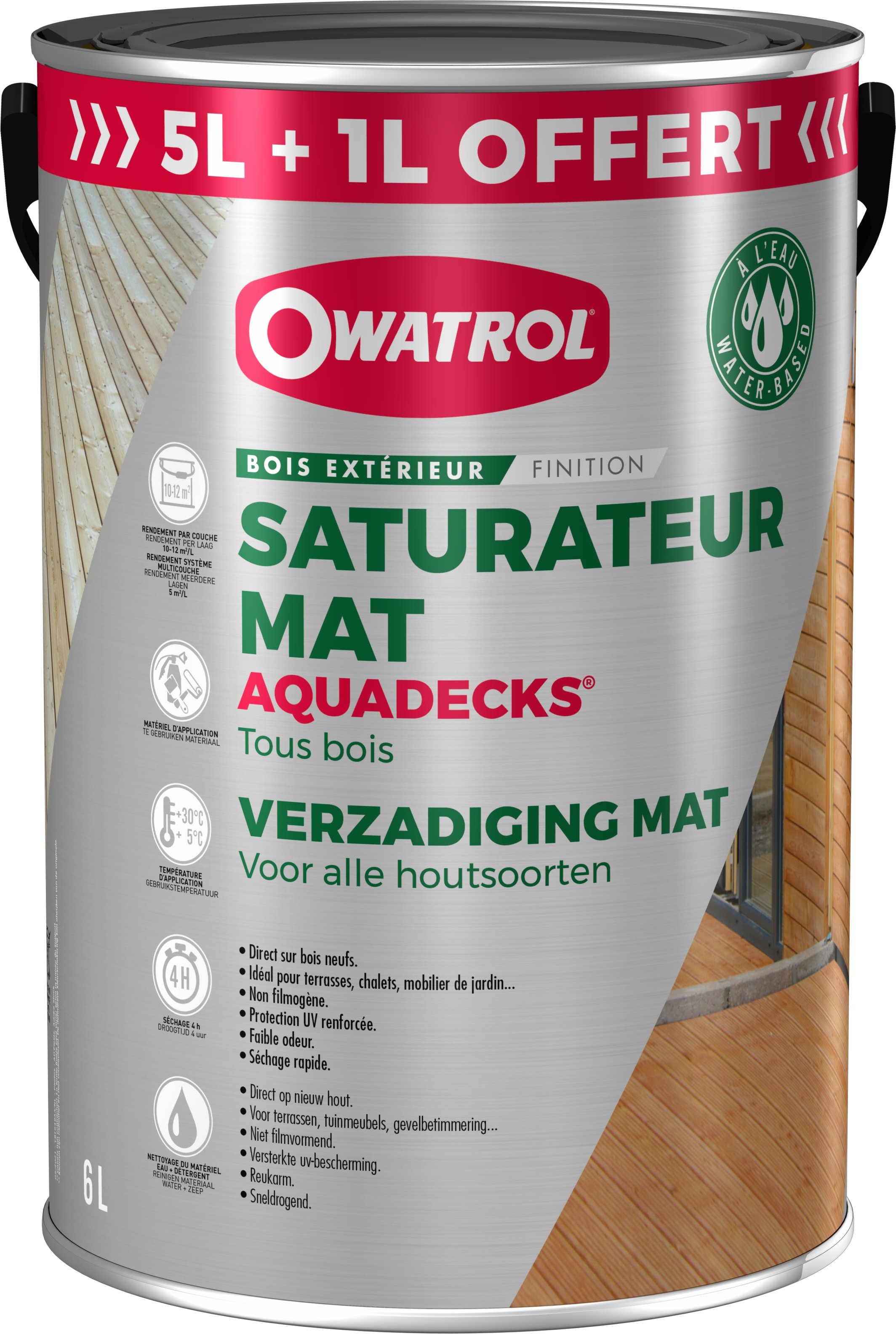 Saturateur bois à l'eau Owatrol AQUADECKS 5L + 1L Teck (ow35) 6 litres