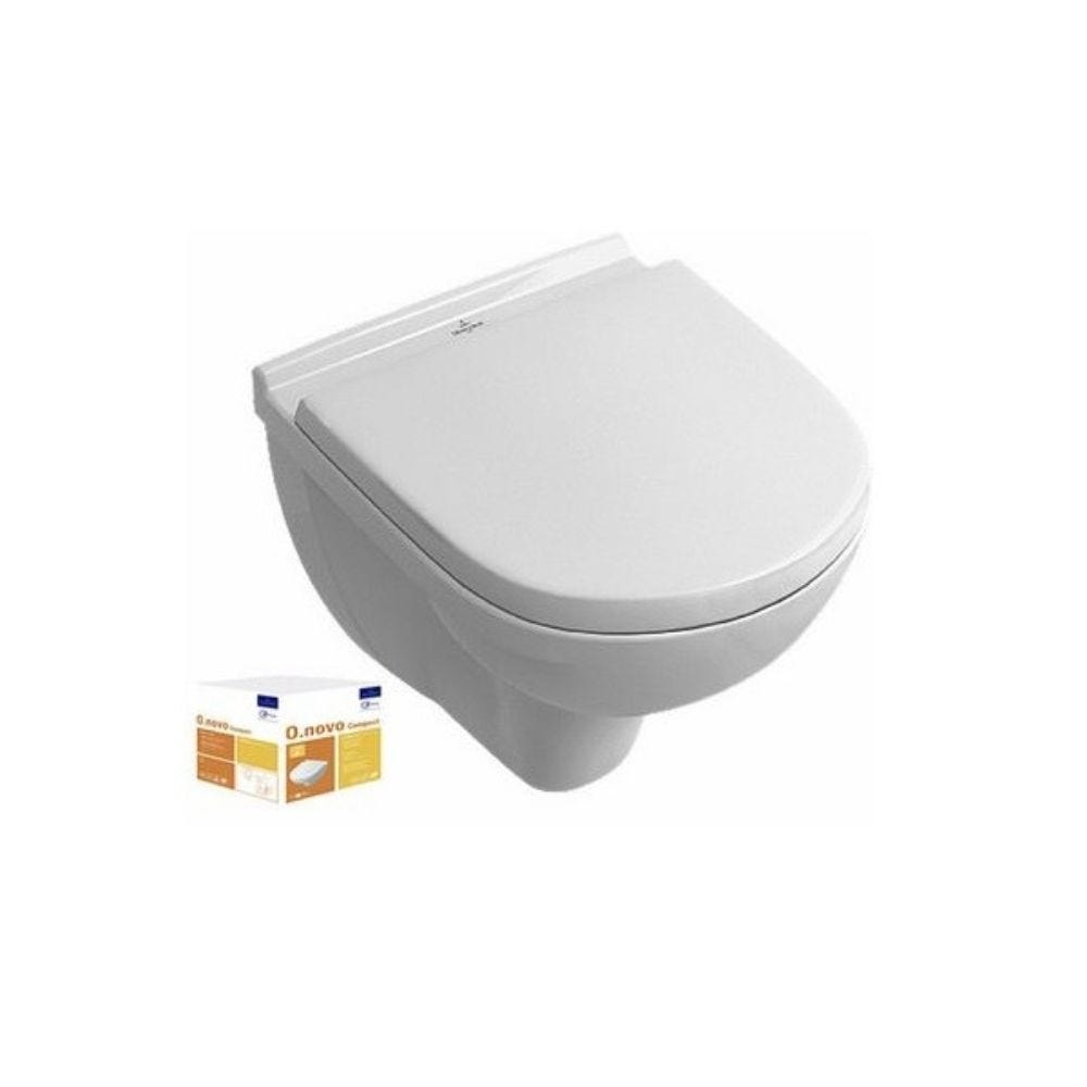 Pack WC suspendu compact sans bride VILLEROY ET BOCH O Novo + abattant + plaque chromée + bâti Grohe 5