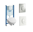 Villeroy & Boch Pack WC suspendu compact sans bride O.novo + abattant + plaque + bâti Grohe, plaque blanche