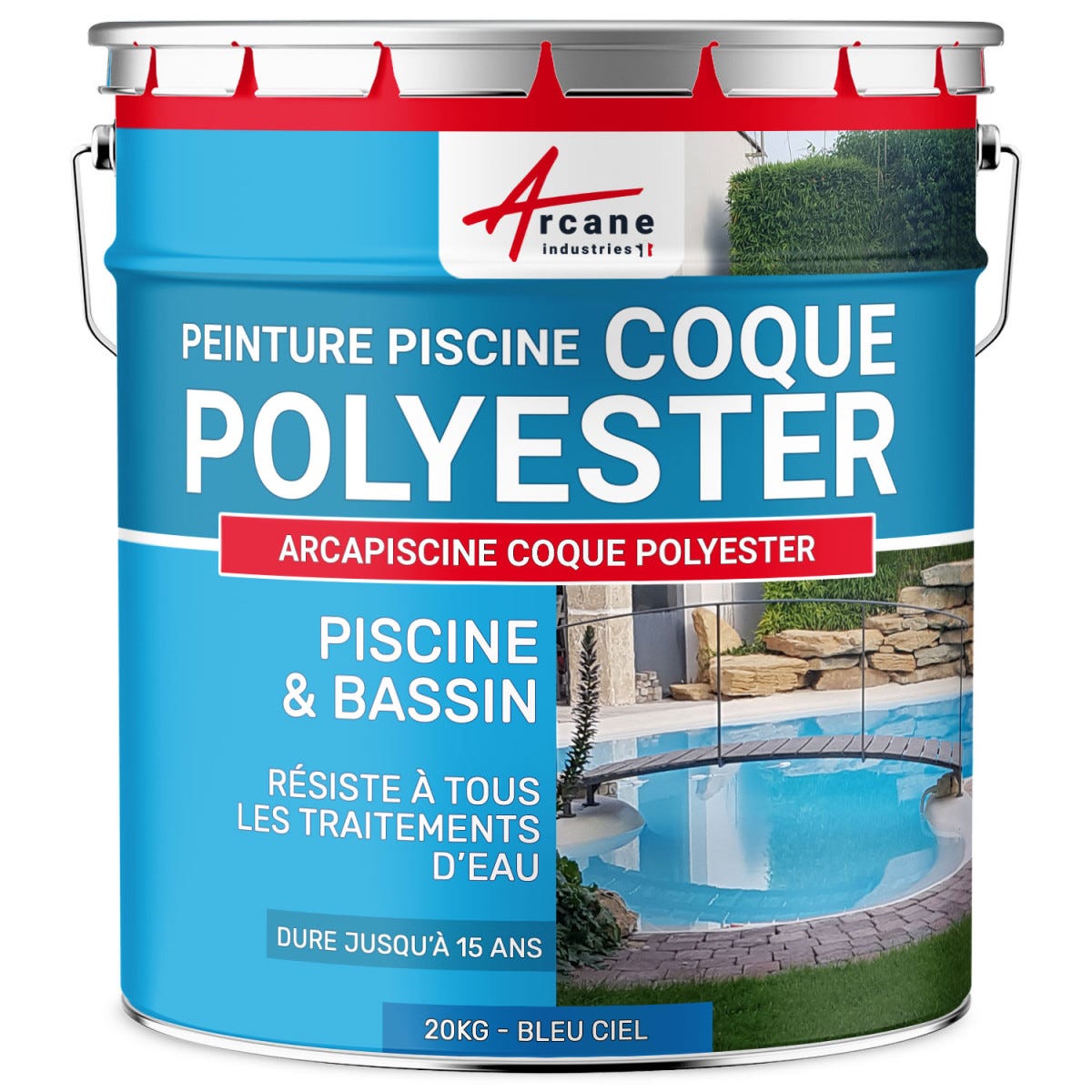 Peinture Piscine pour coque polyester - 20 kg (jusqu'à 65m² en 2 couches) - Bleu Ciel - RAL 5015 - ARCANE INDUSTRIES 0