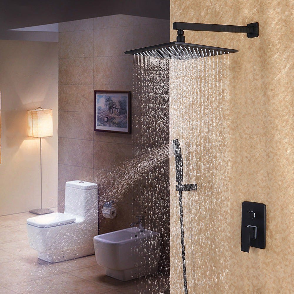 Douche de pluie fixée au mur noir et ensemble de douche avec douchette en laiton massif 300 mm 2