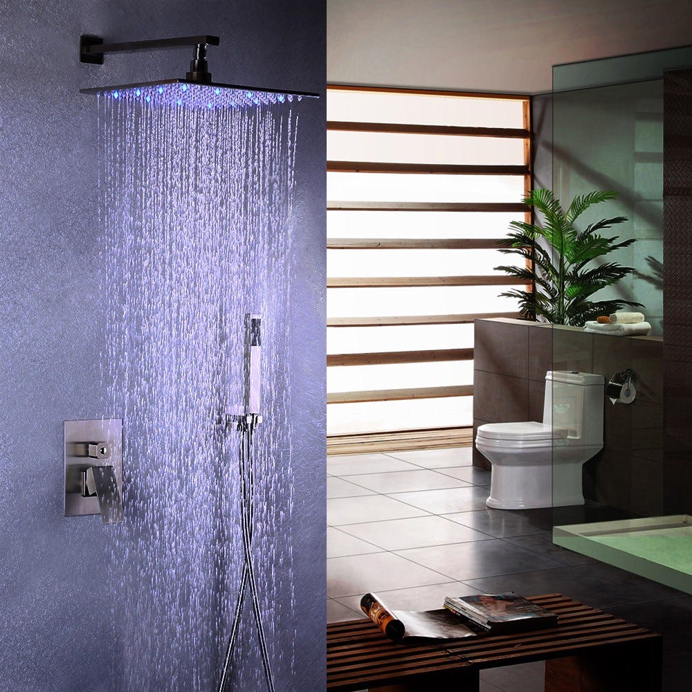 Pomme de douche LED en acier inoxydable et système de douche à main en nickel brossé Avec LED 250 mm 1