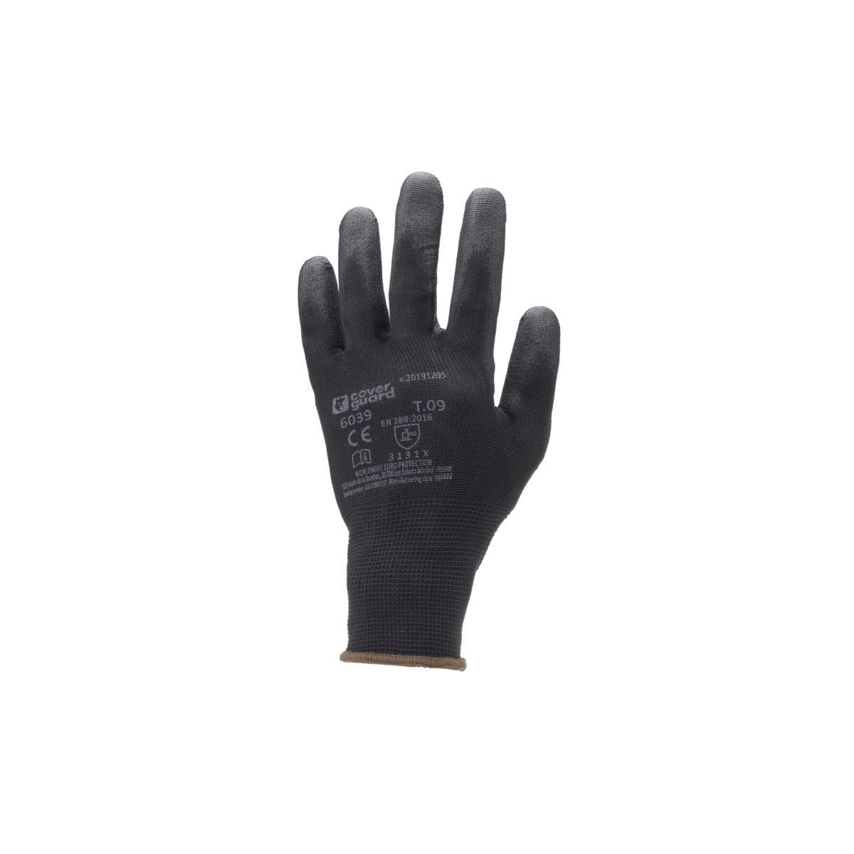 Lot de 10 paires de gants polyester noir, paume end.PU noir - Coverguard - Taille 2XL-11 0