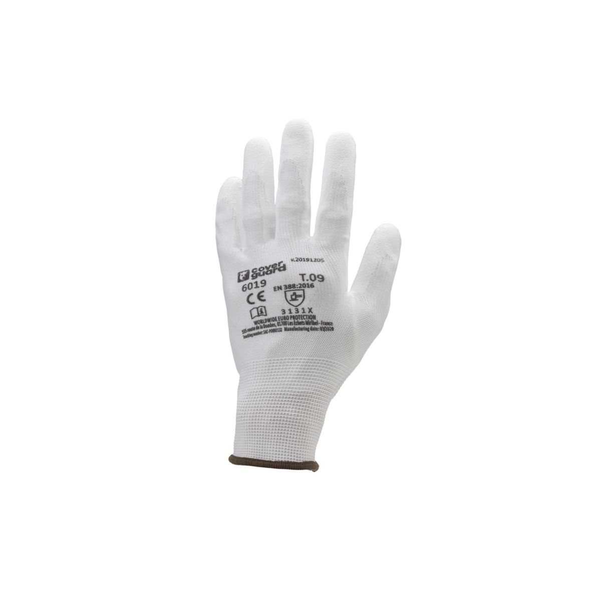 Lot de 10 paires de gants polyester blanc, paume end.PU blanc - COVERGUARD - Taille XS-6 0