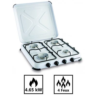 Plaque de cuisson gaz portable 4 feux kemper- 4650 W - blanc laqué