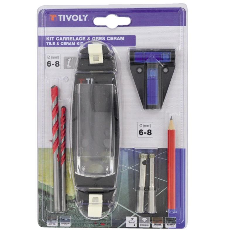 Kit Perçage de précision Bétons et Carrelages TIVOLY Forets béton à réservoir eau et avec niveau à bulle