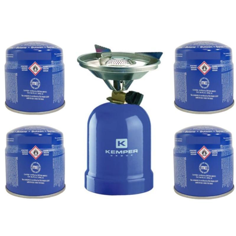 Réchaud à gaz 2200W Coque métal + 4 cartouches de gaz KEMPER Réchaud camping pour cartouche gaz 190g