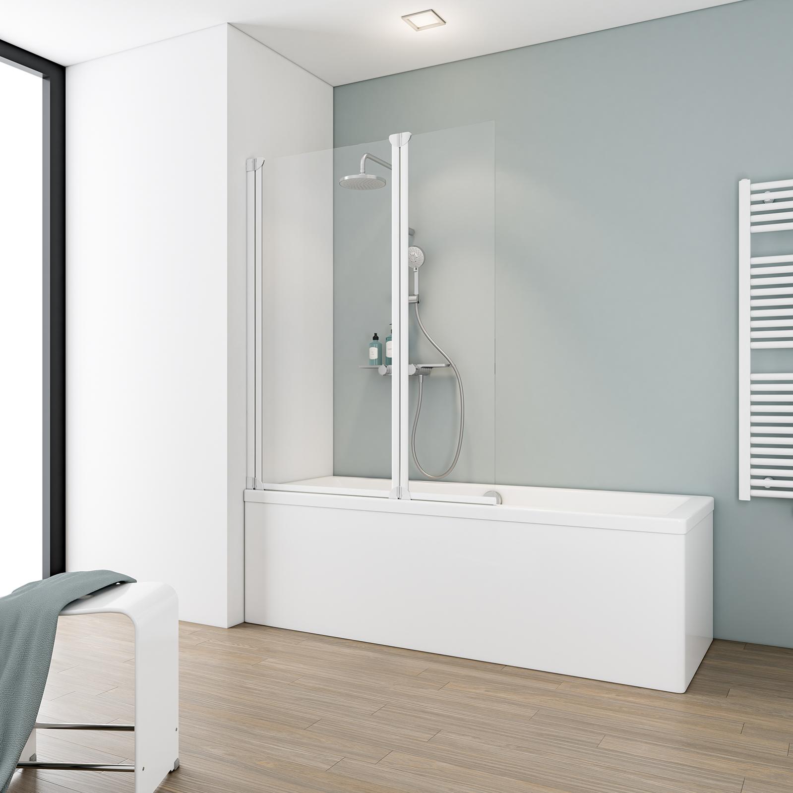 Pare-baignoire rabattable 104 x 130 cm, paroi de baignoire mobile 2 volets, écran de baignoire pivotant, verre 3 mm transparent, profilé blanc,SCHULTE