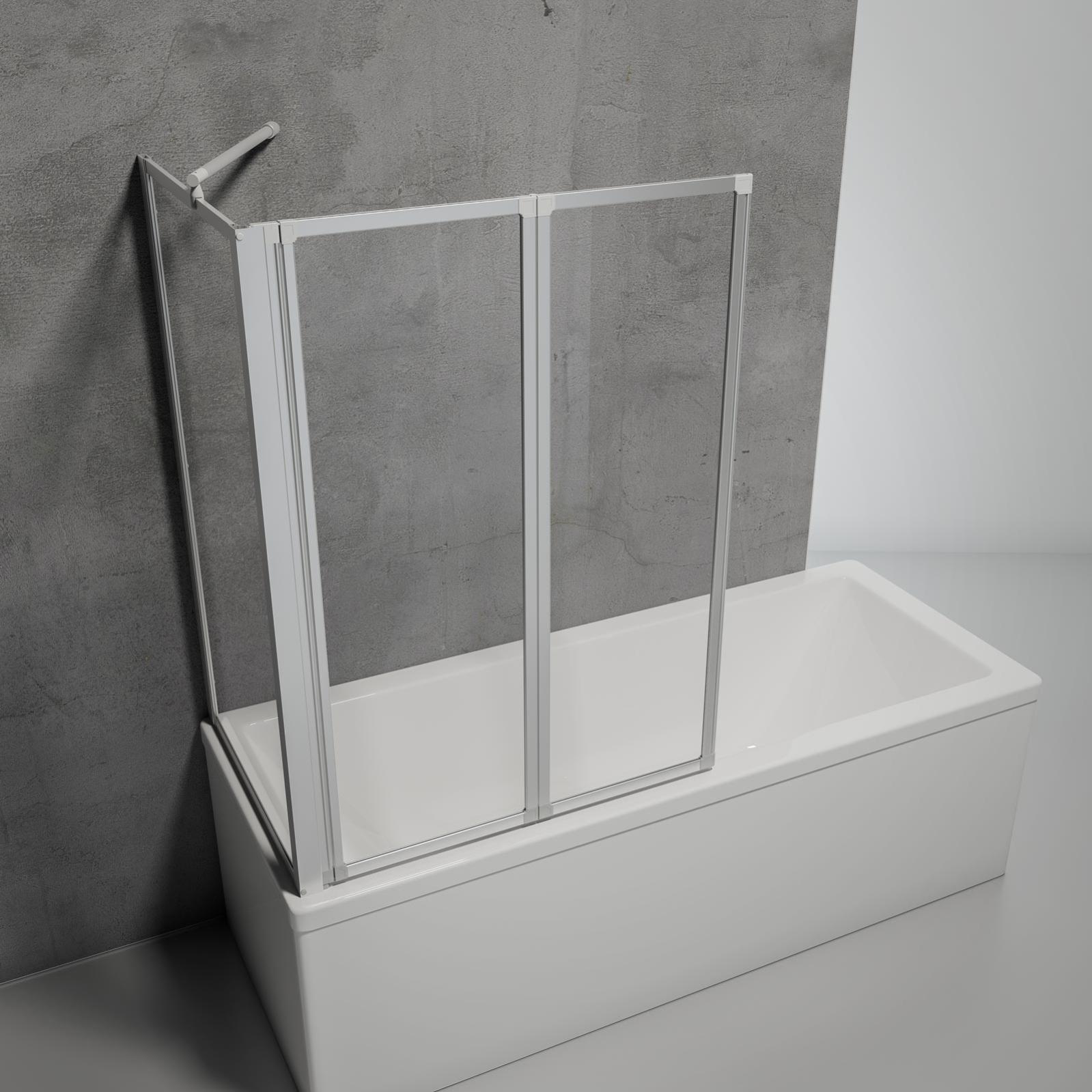 Schulte pare-baignoire rabattable, sans percer, 89x75x120 cm, verre 3mm transparent, 2 volets pliants + 1 paroi angle, pivotant à coller, alu nature