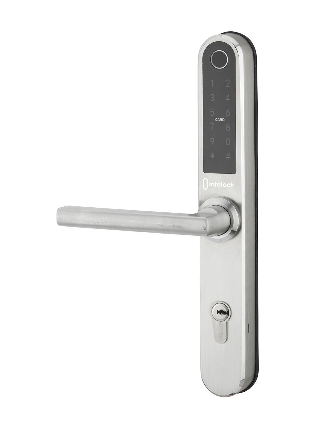 INTELOCK - Paire de poignées connectées Intelock Multi, pour porte d'entrée, entr'axes 70mm, argent