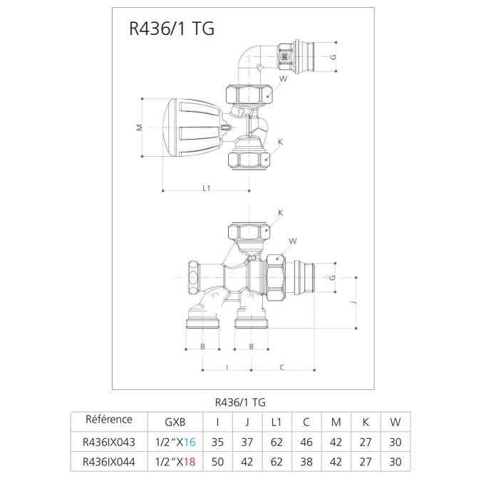 Robinet de radiateur monotube équerre 1/2 D16 - GIACOMINI - R436IX043 1