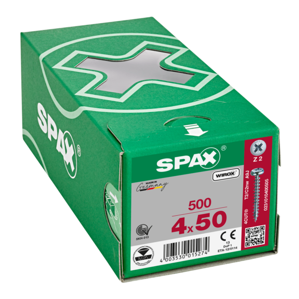Vis bois aggloméré tête ronde Pozidrive WIROX 4X50 boîte de 500 - SPAX - 231010400505 2