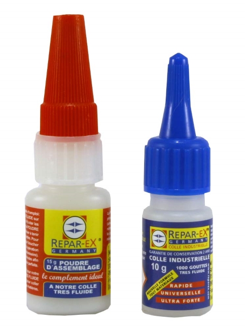 REPAR-EX - Lot de Colle Forte Repar-ex 10g et de Poudre d'Assemblage 15g - Colle Professionnelle Reparex - Tous Supports
