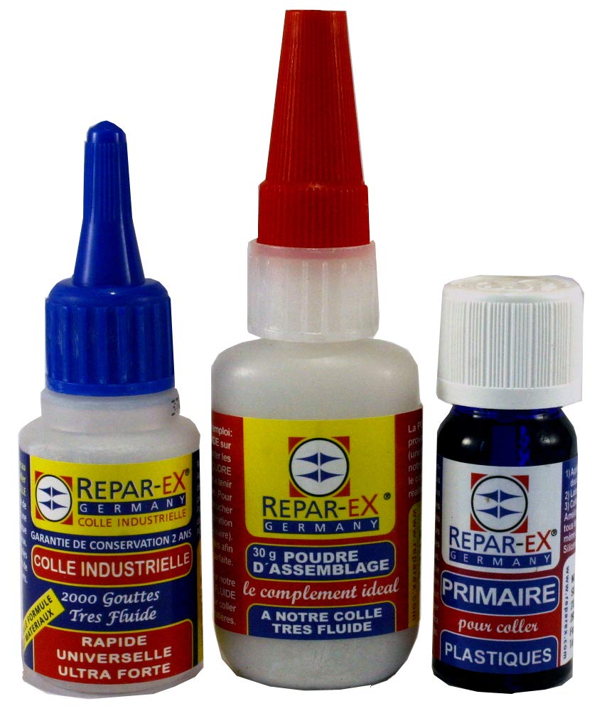 REPAR-EX - Colle Forte Repar-ex 20g - Additif d'Assemblage 30g - Primaire d'Accrochage Reparex 10ml - Tous Supports