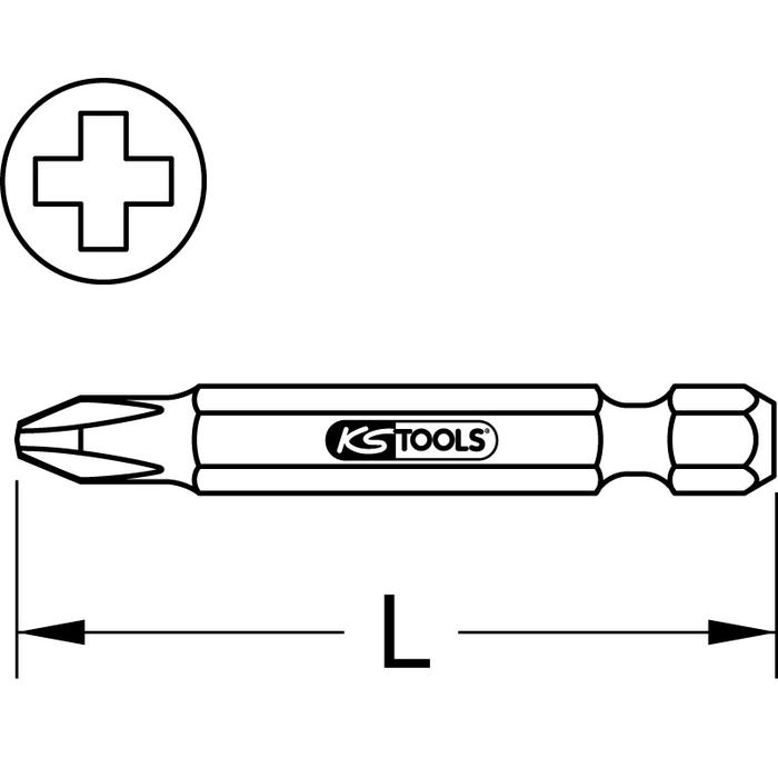 Boîte de 5 embouts de vissage PHILLIPS®, L.75 mm - 1/4" - PH1" 2