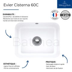 Evier 1 bac VILLEROY ET BOCH Cisterna 60C Blanc CeramicPlus avec vidage manuel 2