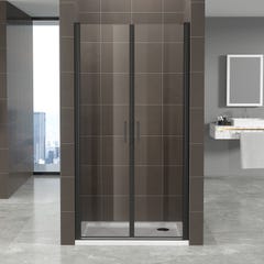 KIMIBLACK Porte de douche battante H 190 cm noir largeur réglable 70 à 73 cm verre transparent 2