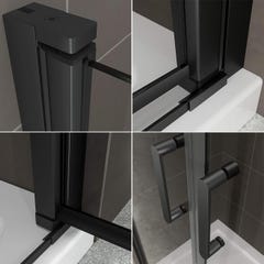 KIMIBLACK Porte de douche battante H 190 cm noir largeur réglable 70 à 73 cm verre transparent 4