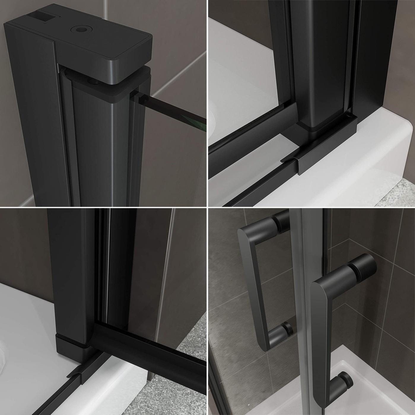 KIMIBLACK Porte de douche battante H 190 cm noir largeur réglable 100 à 103 cm verre transparent 4