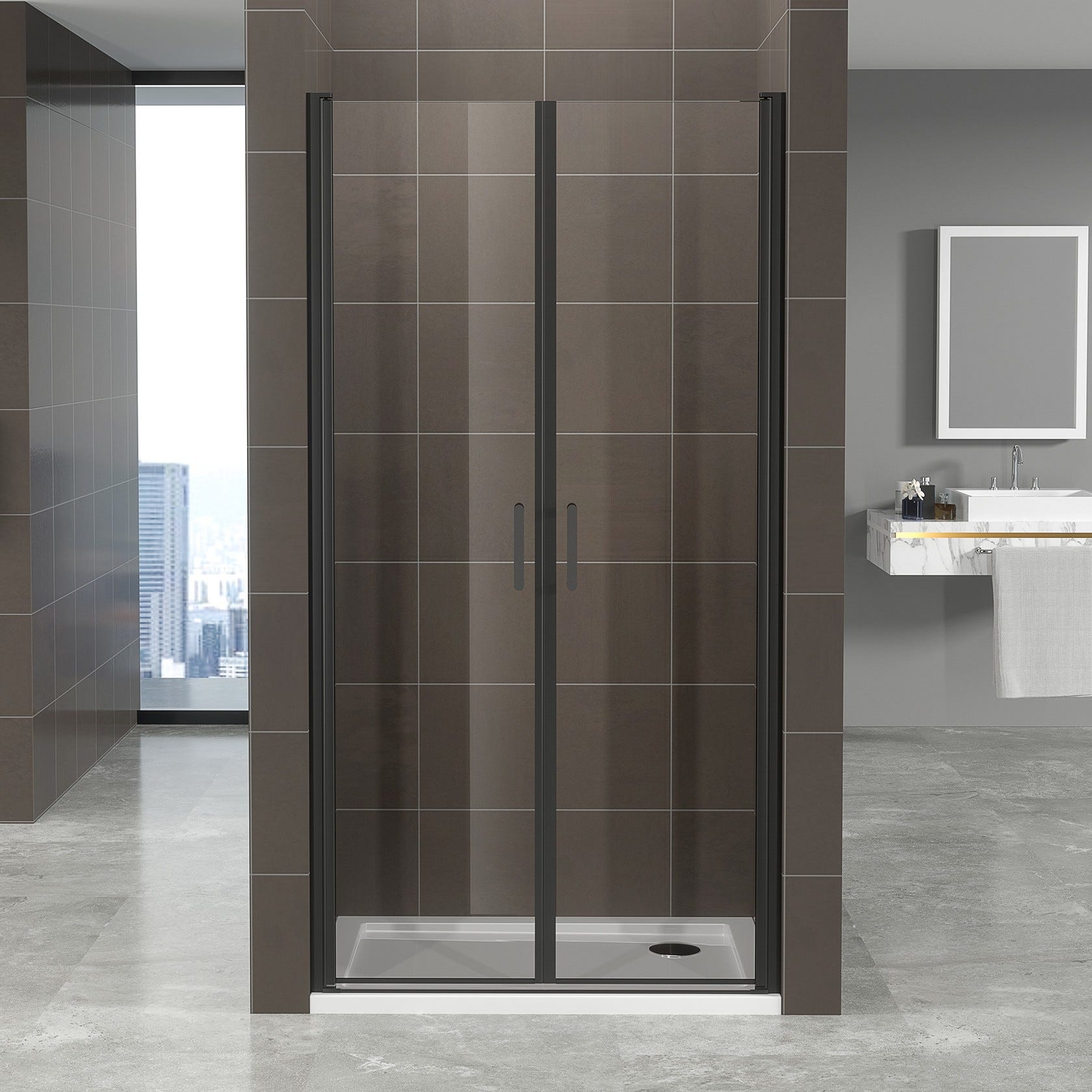 KIMIBLACK Porte de douche battante H 190 cm noir largeur réglable 100 à 103 cm verre transparent 2