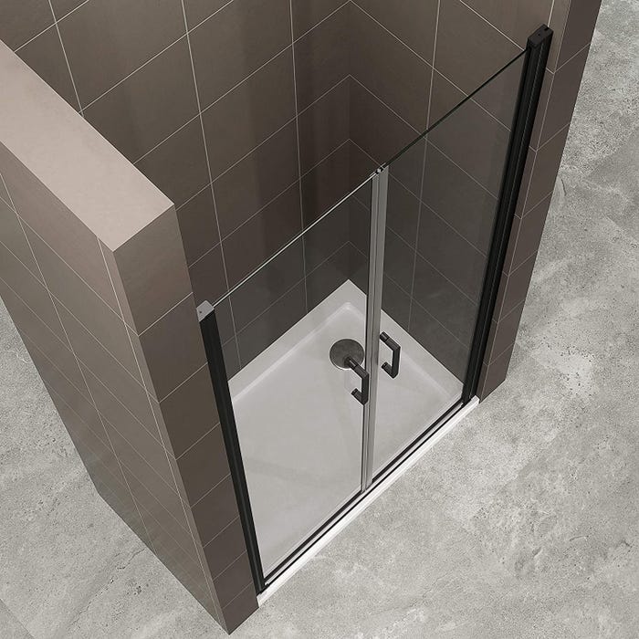 KIMIBLACK Porte de douche battante H 190 cm noir largeur réglable 100 à 103 cm verre transparent 3