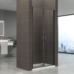 KIMIBLACK Porte de douche battante H 190 cm noir largeur réglable 82 à 85 cm verre transparent 0