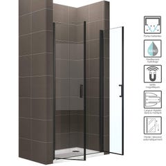 KIMIBLACK Porte de douche battante H 180 cm noir largeur réglable 94 à 97 cm verre transparent 1
