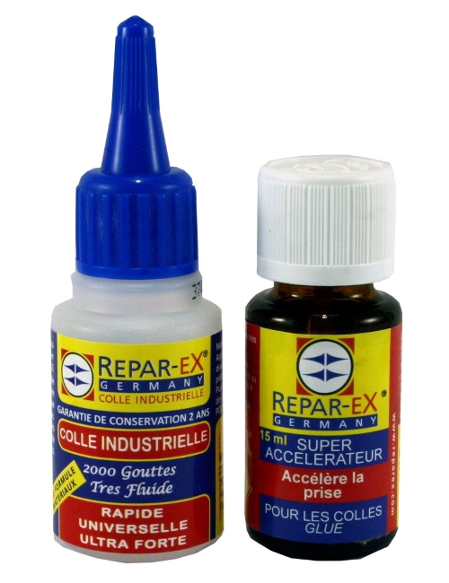 REPAR-EX- Lot de Colle Forte Professionnelle Repar-ex 20g - Accélérateur, Additif de colle Reparex de 15ml