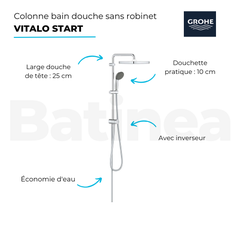 Colonne bain douche sans mitigeur GROHE Vitalio Start System avec inverseur manuel 250 avec nettoyant GrohClean 2