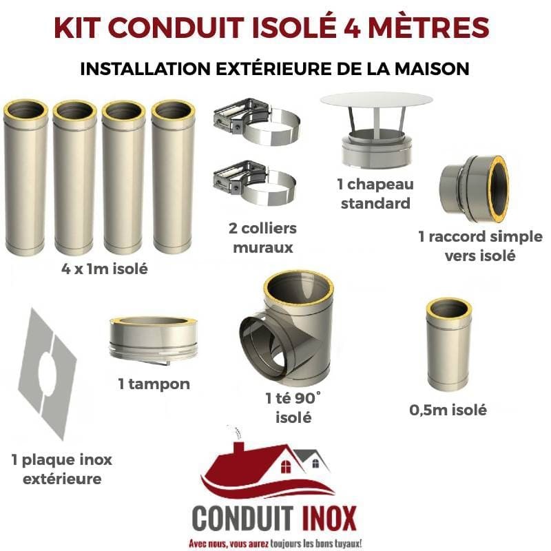 KIT CONDUIT ISOLE POUR INSTALLATION EXTÉRIEURE - HAUTEUR 4 MÈTRES - DIAMÈTRE 200