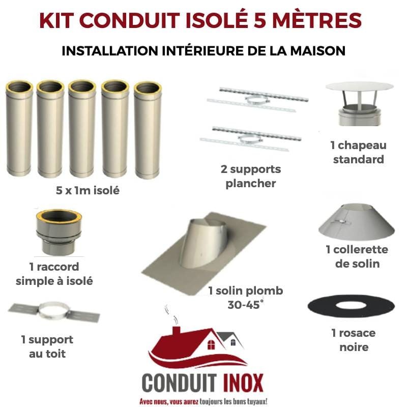 KIT CONDUIT ISOLE POUR INSTALLATION INTÉRIEURE - HAUTEUR 5 MÈTRES - DIAMÈTRE 130